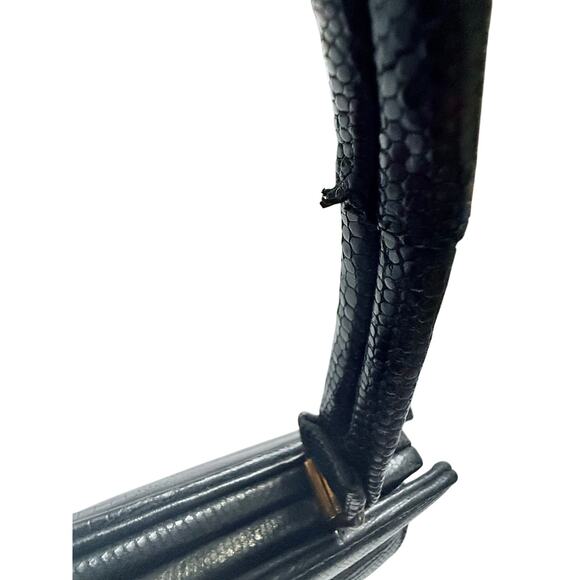 Vtg Crouch & Fitzgerald Black Reptile Leather Handbag with Brass Hardware - Picture 12 of 13